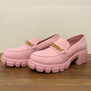 Size 7.5 pink heeled loafers